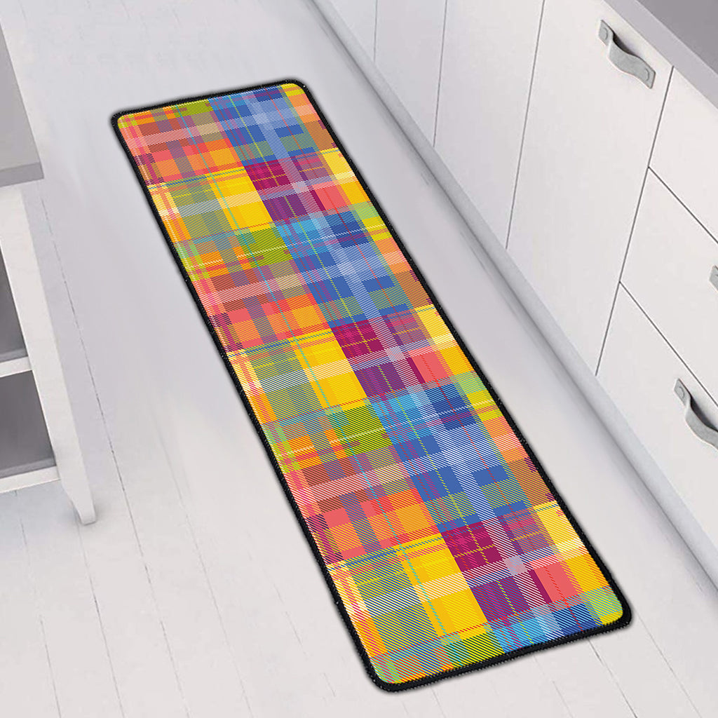 Rainbow Plaid Pattern Print Long Kitchen Mat