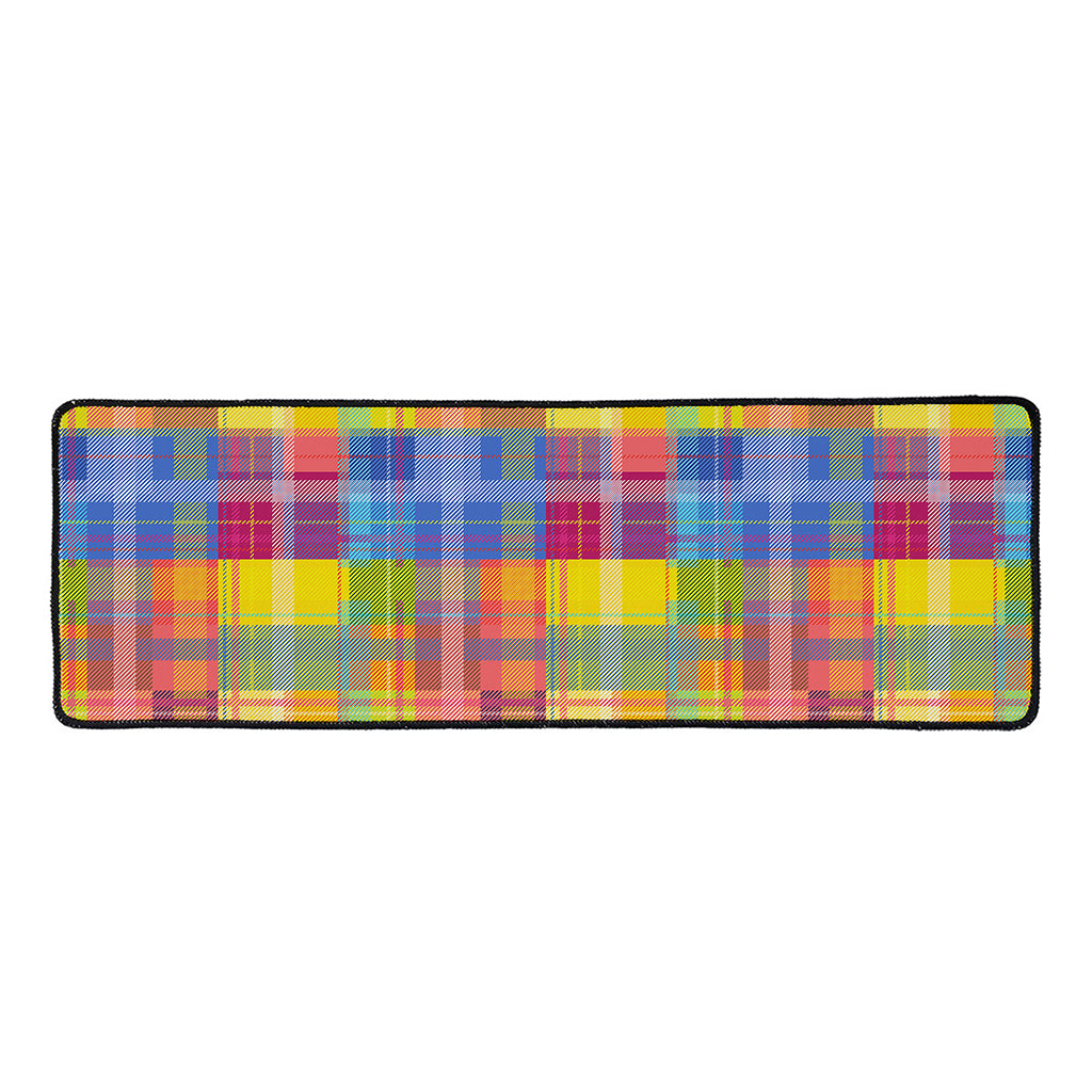 Rainbow Plaid Pattern Print Long Kitchen Mat