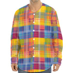 Rainbow Plaid Pattern Print Long Sleeve Baseball Jersey