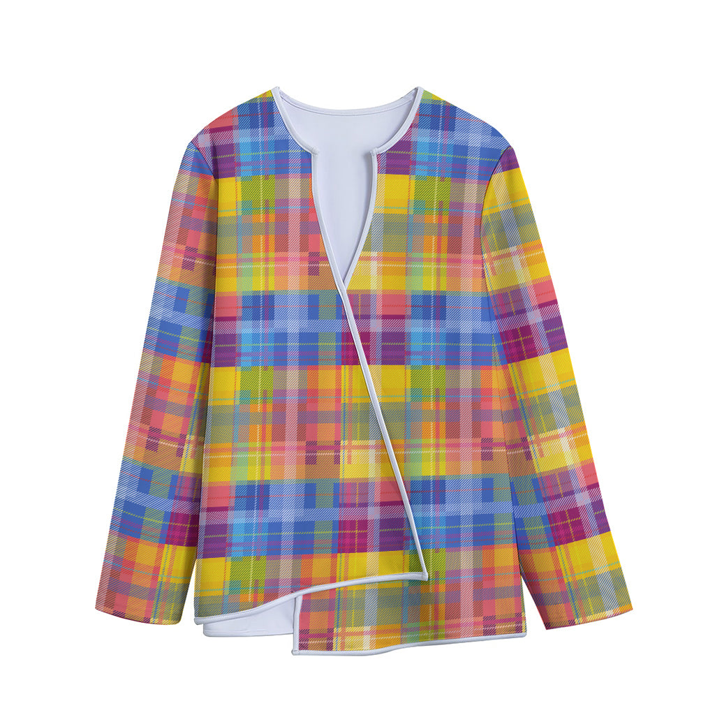 Rainbow Plaid Pattern Print Long Sleeve Short Coat
