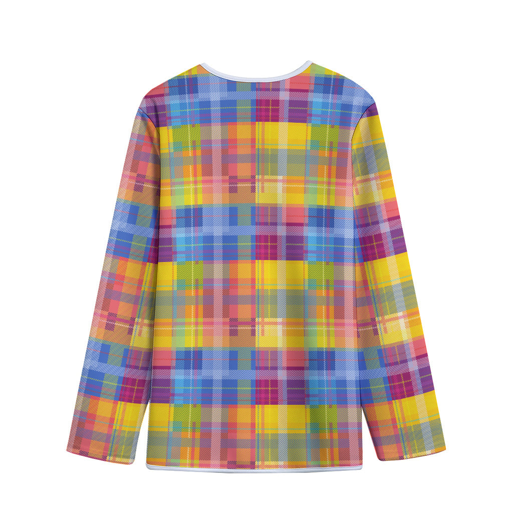 Rainbow Plaid Pattern Print Long Sleeve Short Coat