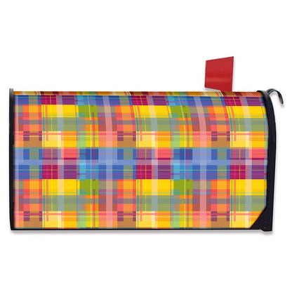 Rainbow Plaid Pattern Print Mailbox Cover