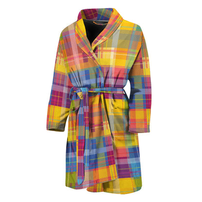 Rainbow Plaid Pattern Print Men's Bathrobe
