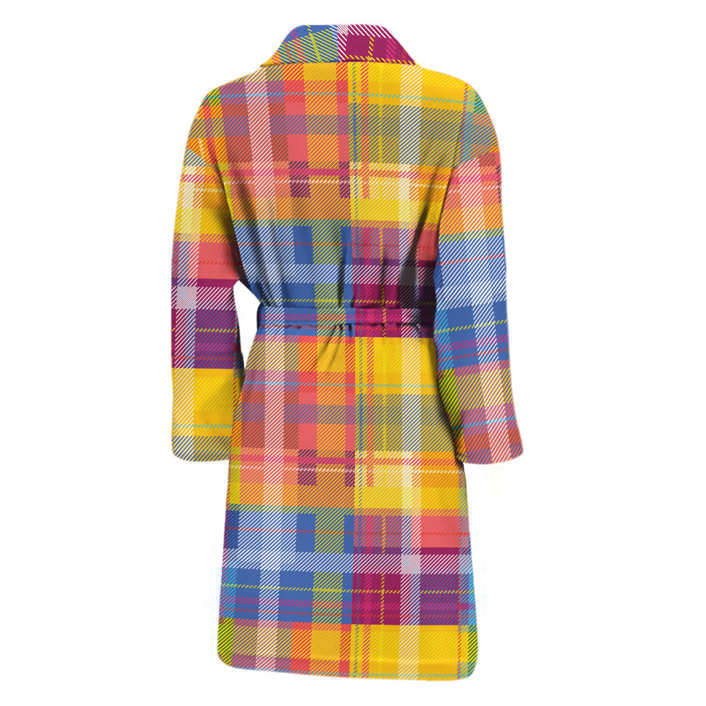 Rainbow Plaid Pattern Print Men's Bathrobe