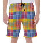 Rainbow Plaid Pattern Print Men's Beach Shorts