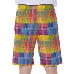 Rainbow Plaid Pattern Print Men's Beach Shorts