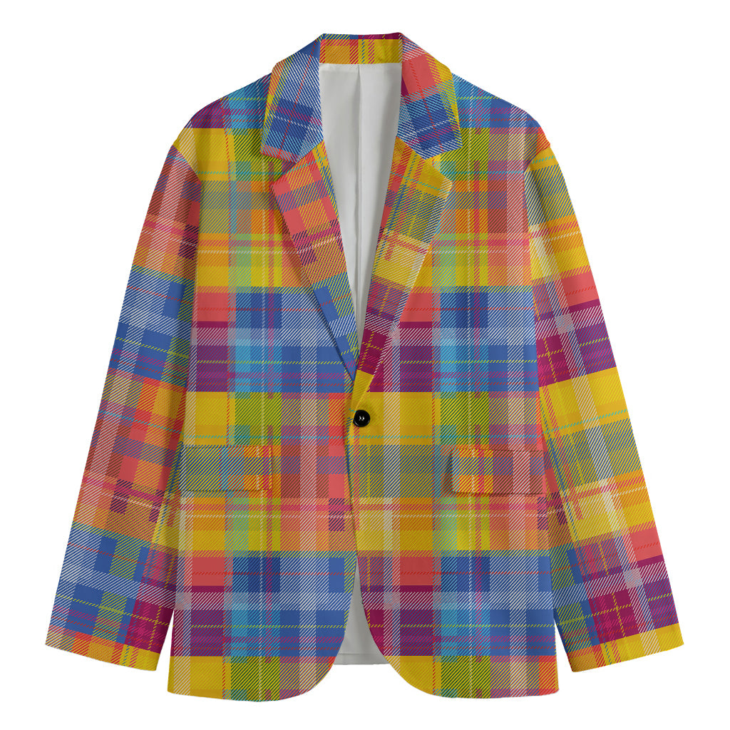 Rainbow Plaid Pattern Print Men's Blazer