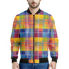 Rainbow Plaid Pattern Print Men's Bomber Jacket