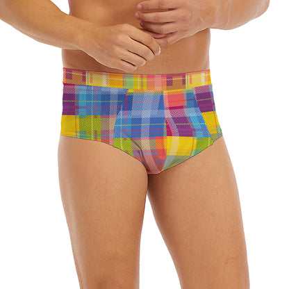 Rainbow Plaid Pattern Print Men's Briefs