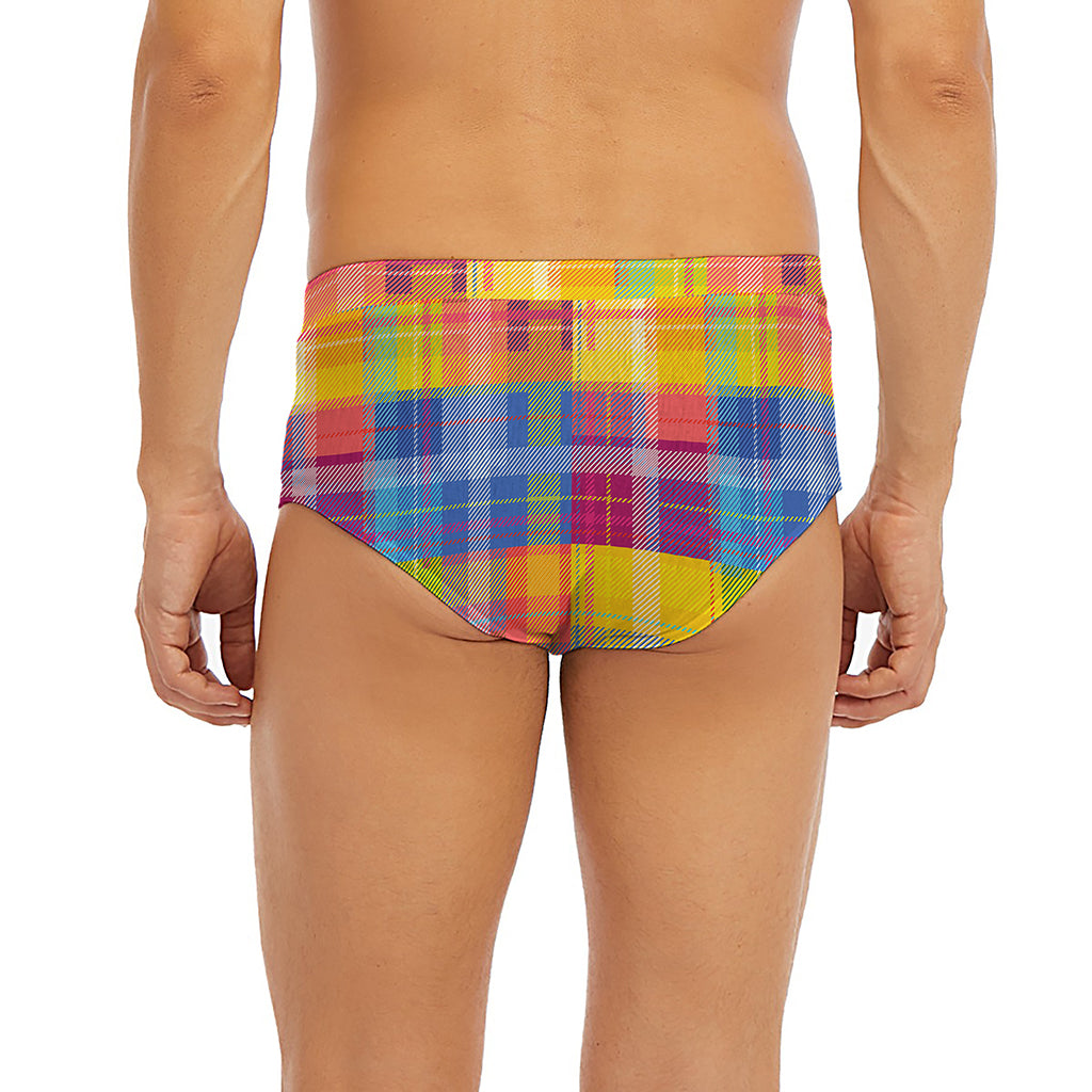 Rainbow Plaid Pattern Print Men's Briefs