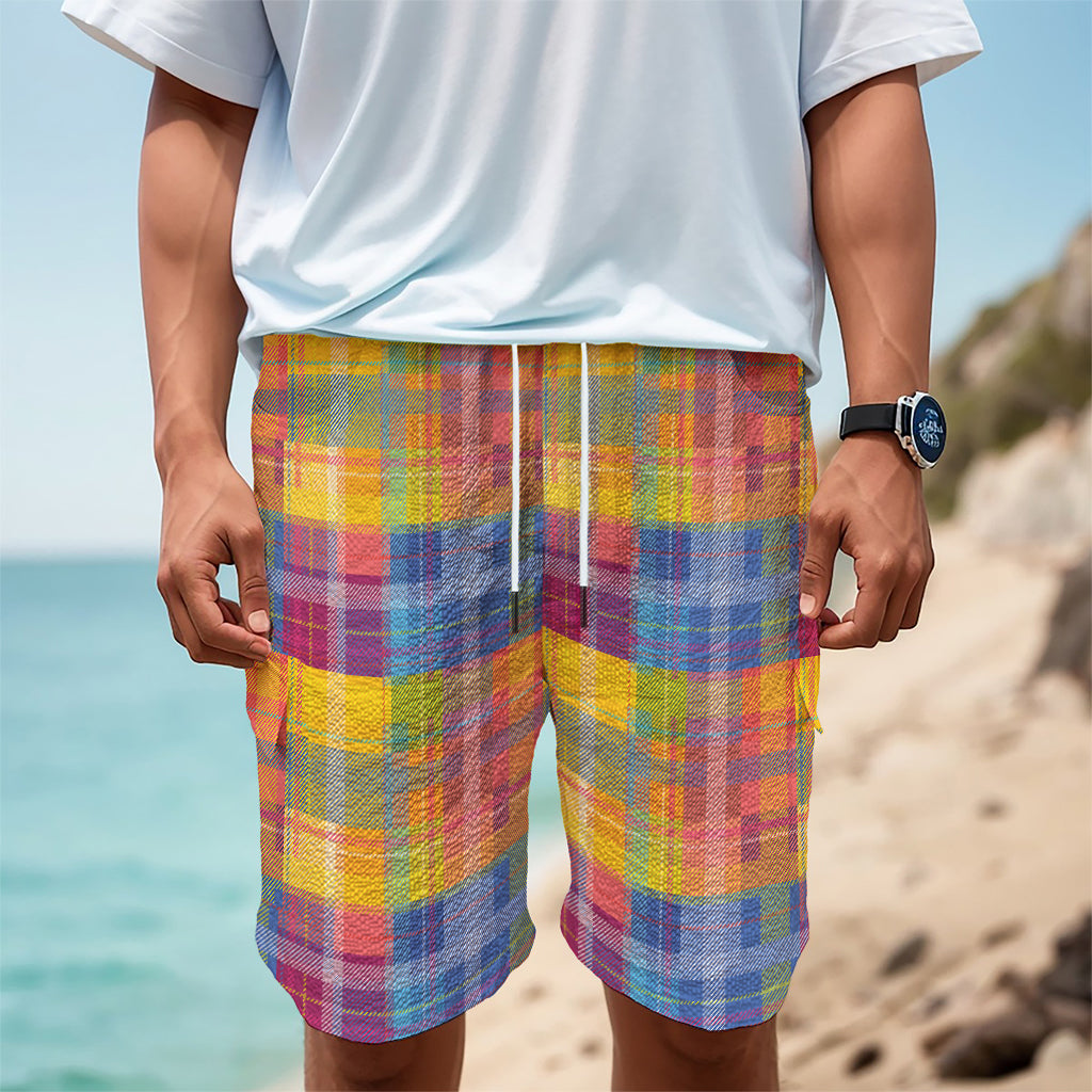 Rainbow Plaid Pattern Print Men's Cargo Shorts