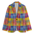 Rainbow Plaid Pattern Print Men's Cotton Blazer