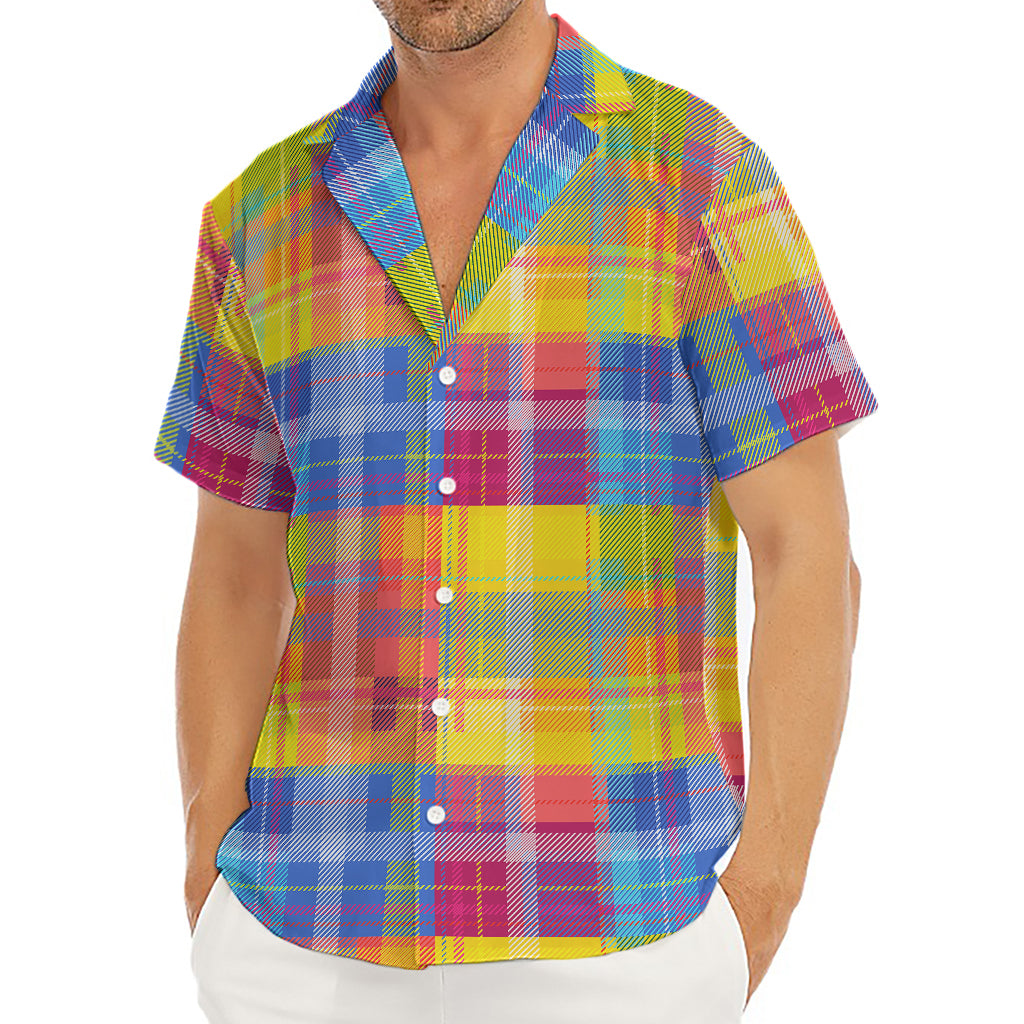 Rainbow Plaid Pattern Print Men's Deep V-Neck Shirt