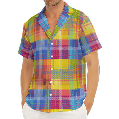 Rainbow Plaid Pattern Print Men's Deep V-Neck Shirt