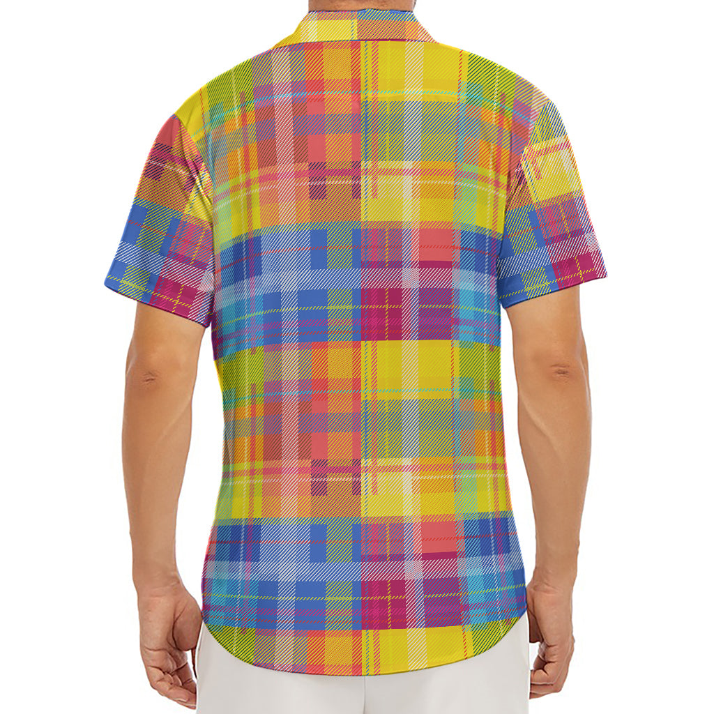 Rainbow Plaid Pattern Print Men's Deep V-Neck Shirt