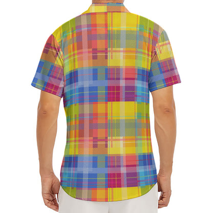Rainbow Plaid Pattern Print Men's Deep V-Neck Shirt
