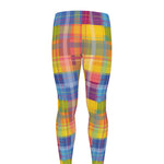 Rainbow Plaid Pattern Print Men's leggings