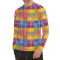 Rainbow Plaid Pattern Print Men's Long Sleeve Rash Guard