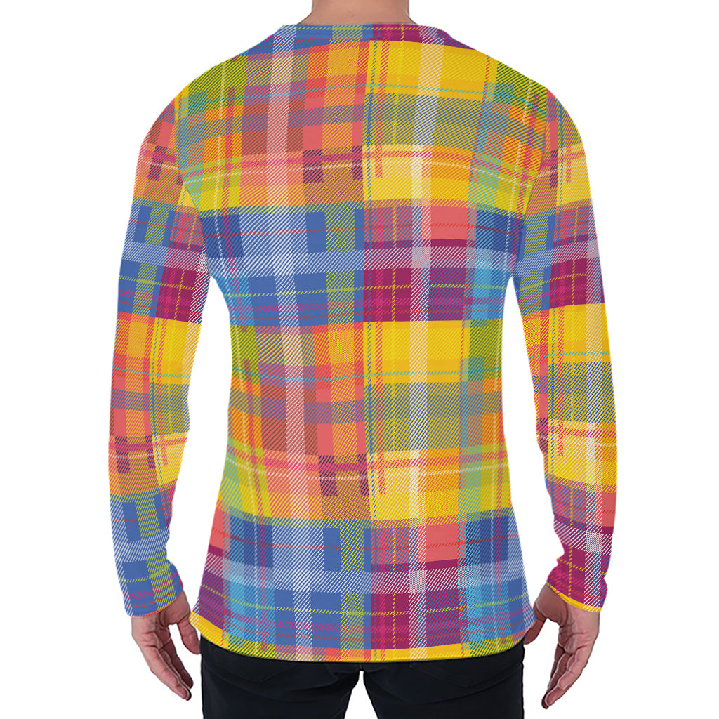 Rainbow Plaid Pattern Print Men's Long Sleeve T-Shirt