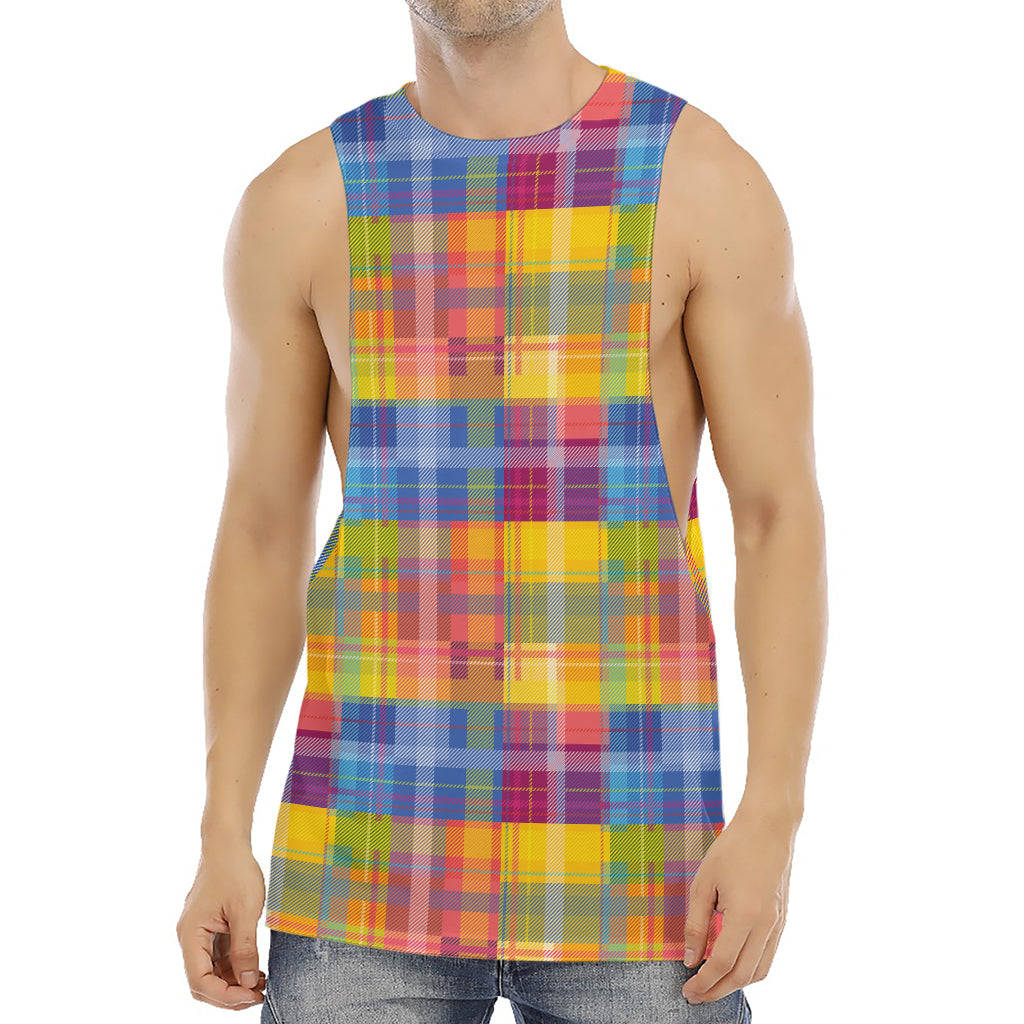 Rainbow Plaid Pattern Print Men's Muscle Tank Top