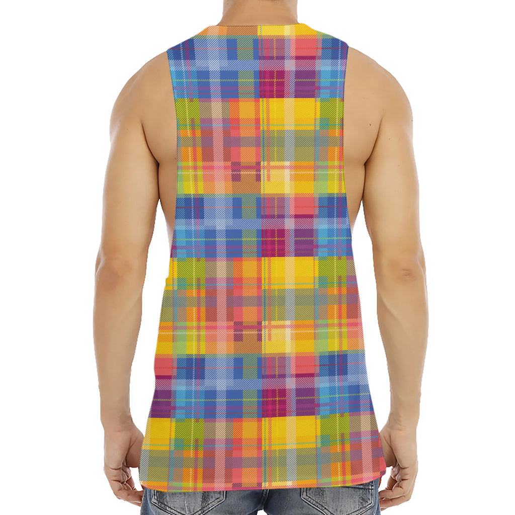 Rainbow Plaid Pattern Print Men's Muscle Tank Top