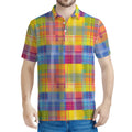Rainbow Plaid Pattern Print Men's Polo Shirt