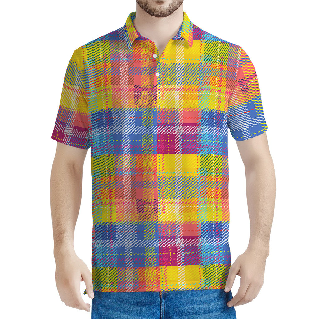Rainbow Plaid Pattern Print Men's Polo Shirt