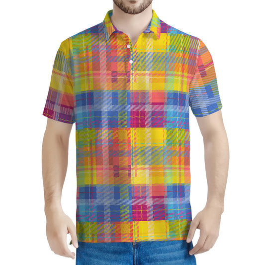 Rainbow Plaid Pattern Print Men's Polo Shirt