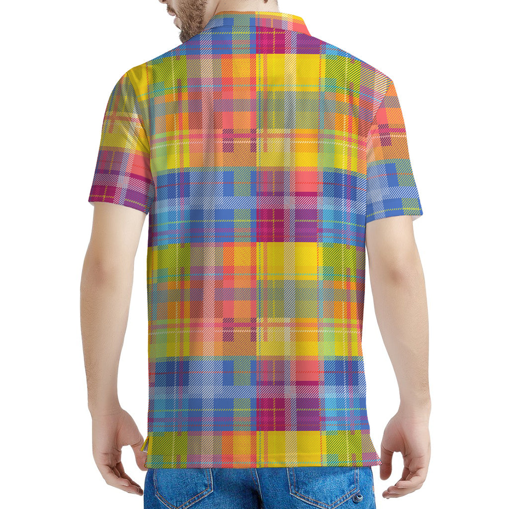 Rainbow Plaid Pattern Print Men's Polo Shirt