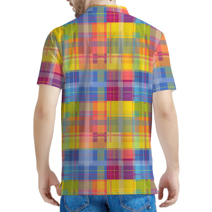 Rainbow Plaid Pattern Print Men's Polo Shirt