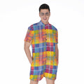 Rainbow Plaid Pattern Print Men's Romper