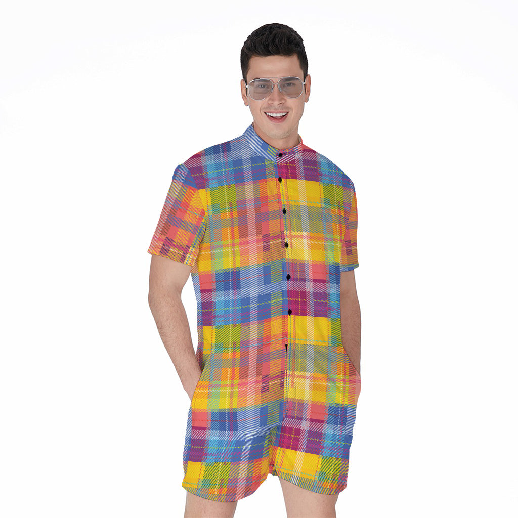 Rainbow Plaid Pattern Print Men's Rompers