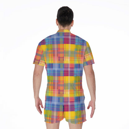 Rainbow Plaid Pattern Print Men's Rompers
