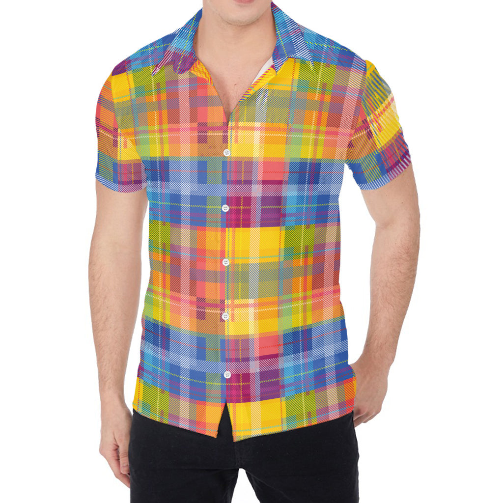 Rainbow Plaid Pattern Print Men's Shirt