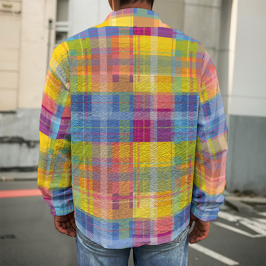 Rainbow Plaid Pattern Print Men's Shirt Jacket