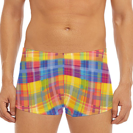 Rainbow Plaid Pattern Print Men's Short Boxer Briefs