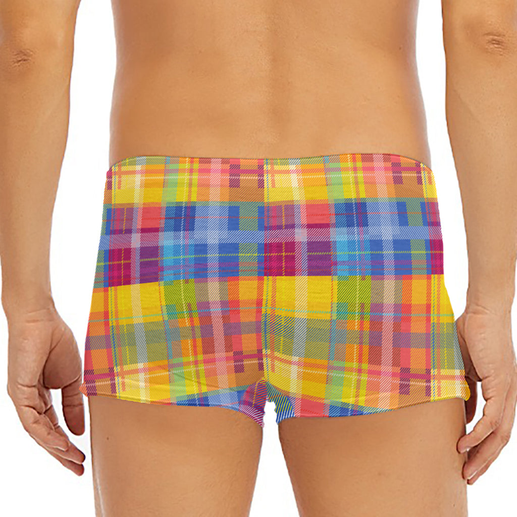 Rainbow Plaid Pattern Print Men's Short Boxer Briefs