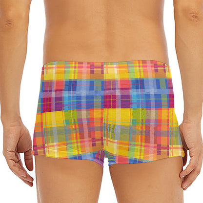Rainbow Plaid Pattern Print Men's Short Boxer Briefs