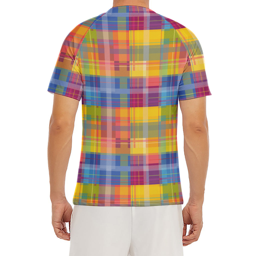Rainbow Plaid Pattern Print Men's Short Sleeve Rash Guard