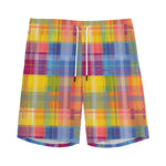 Rainbow Plaid Pattern Print Men's Sports Shorts