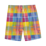 Rainbow Plaid Pattern Print Men's Sports Shorts