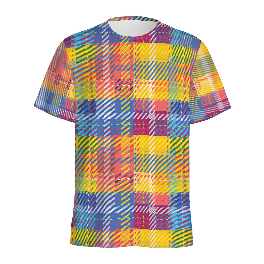 Rainbow Plaid Pattern Print Men's Sports T-Shirt