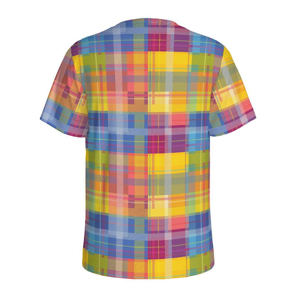 Rainbow Plaid Pattern Print Men's Sports T-Shirt