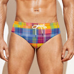 Rainbow Plaid Pattern Print Men's Swim Briefs