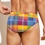 Rainbow Plaid Pattern Print Men's Swim Briefs