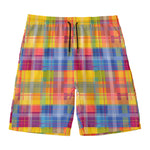 Rainbow Plaid Pattern Print Men's Swim Trunks