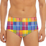 Rainbow Plaid Pattern Print Men's Triangle Swim Briefs