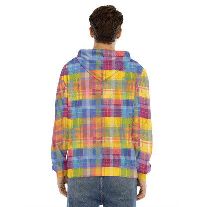 Rainbow Plaid Pattern Print Men's Velvet Pullover Hoodie