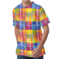 Rainbow Plaid Pattern Print Men's Velvet T-Shirt