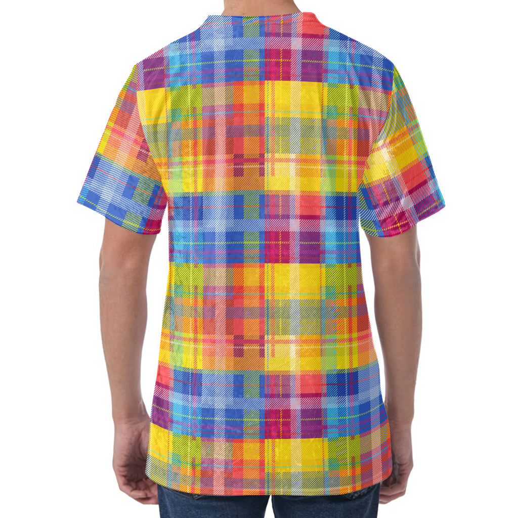 Rainbow Plaid Pattern Print Men's Velvet T-Shirt